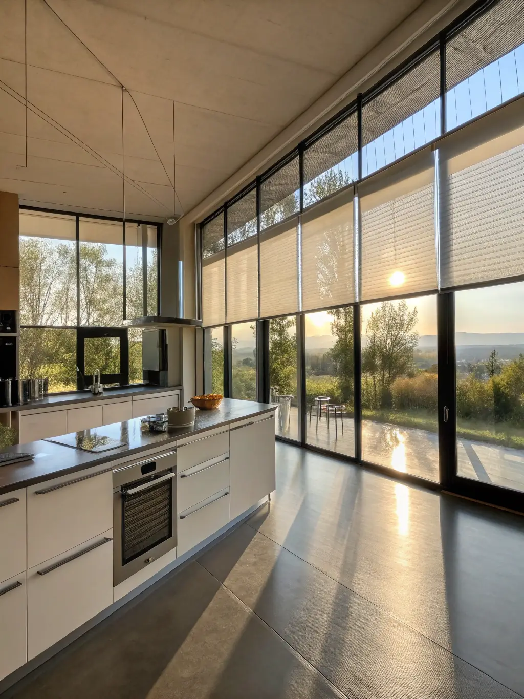 A dynamic video clip showing a smooth walkthrough of a modern kitchen and living area, highlighting spaciousness and design details, used to showcase the immersive experience of a property video.