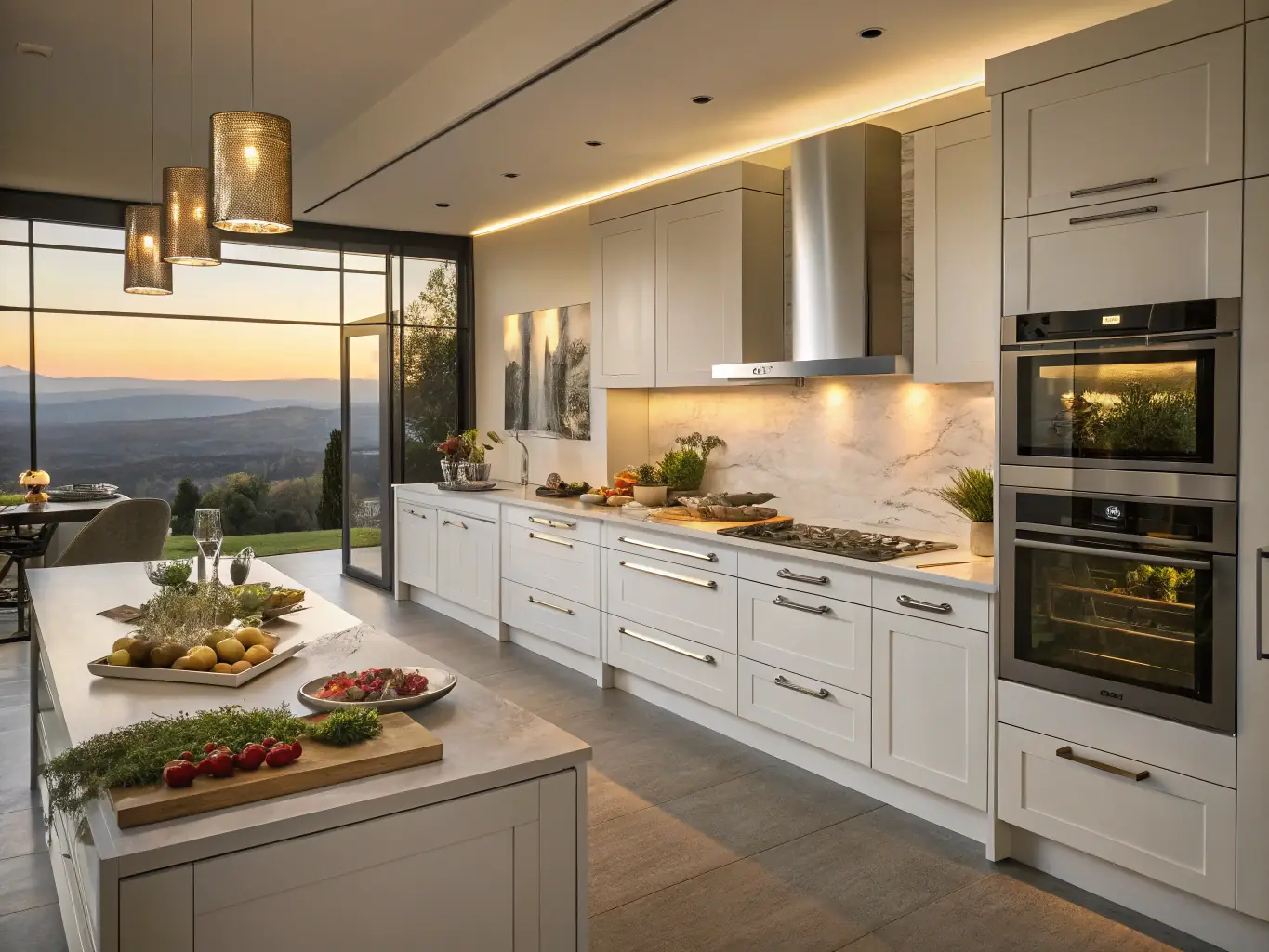 A dynamic video clip showing a smooth walkthrough of a modern kitchen and living area, highlighting spaciousness and design details. The video should capture the flow of the space and showcase the property's unique selling points.